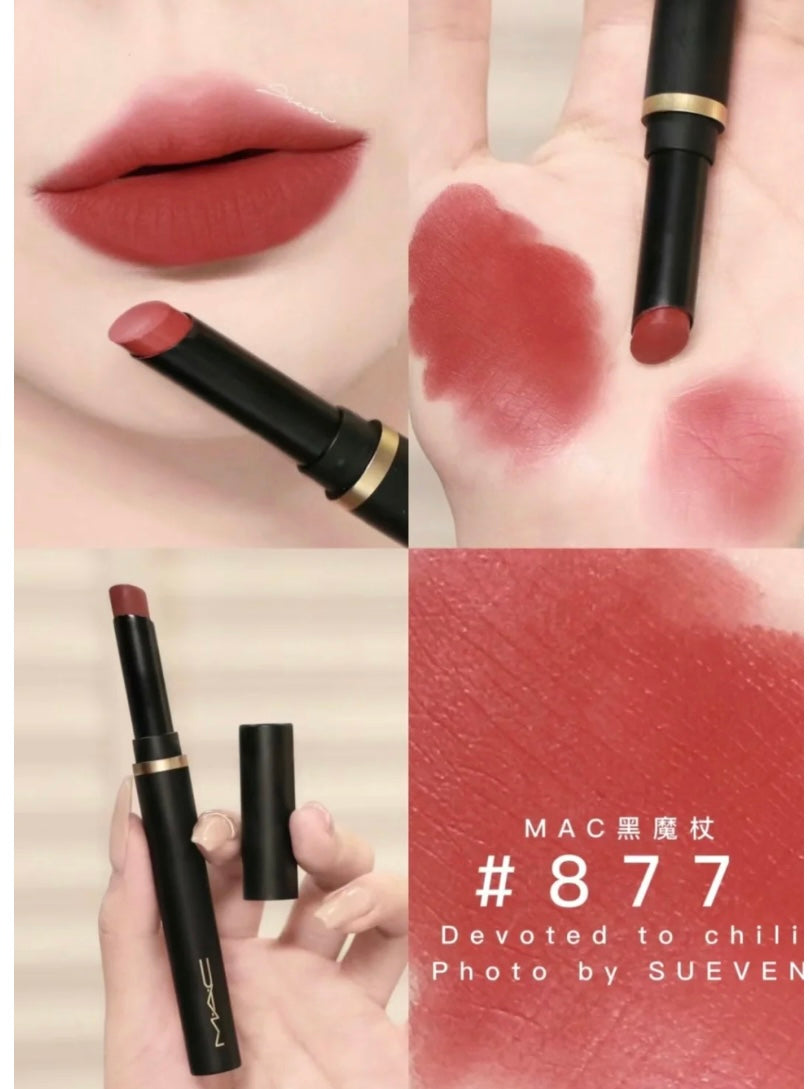 MAC Powder Kiss Velvet Blur Slim Stick Lipstick #877 Devoted to Chili