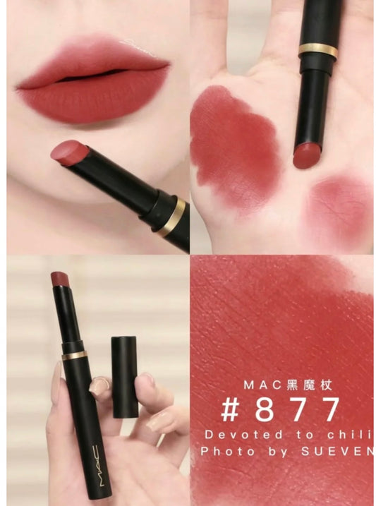 MAC Powder Kiss Velvet Blur Slim Stick Lipstick #877 Devoted to Chili