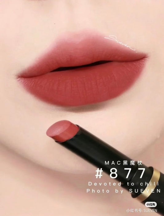 MAC Powder Kiss Velvet Blur Slim Stick Lipstick #877 Devoted to Chili